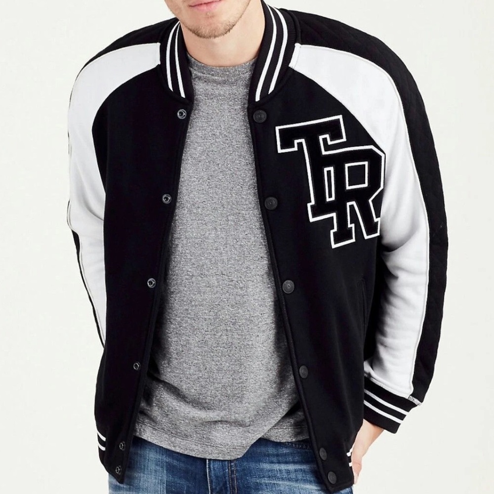 True Religion Black and White Varsity Jacket